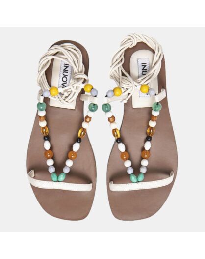 Sandales en Cuir à perles multicolores